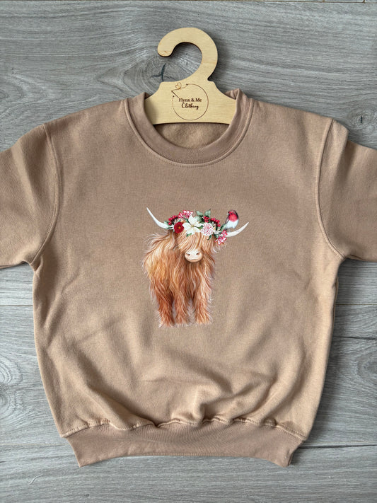 Festive Highland Cow - Floral Sweater
