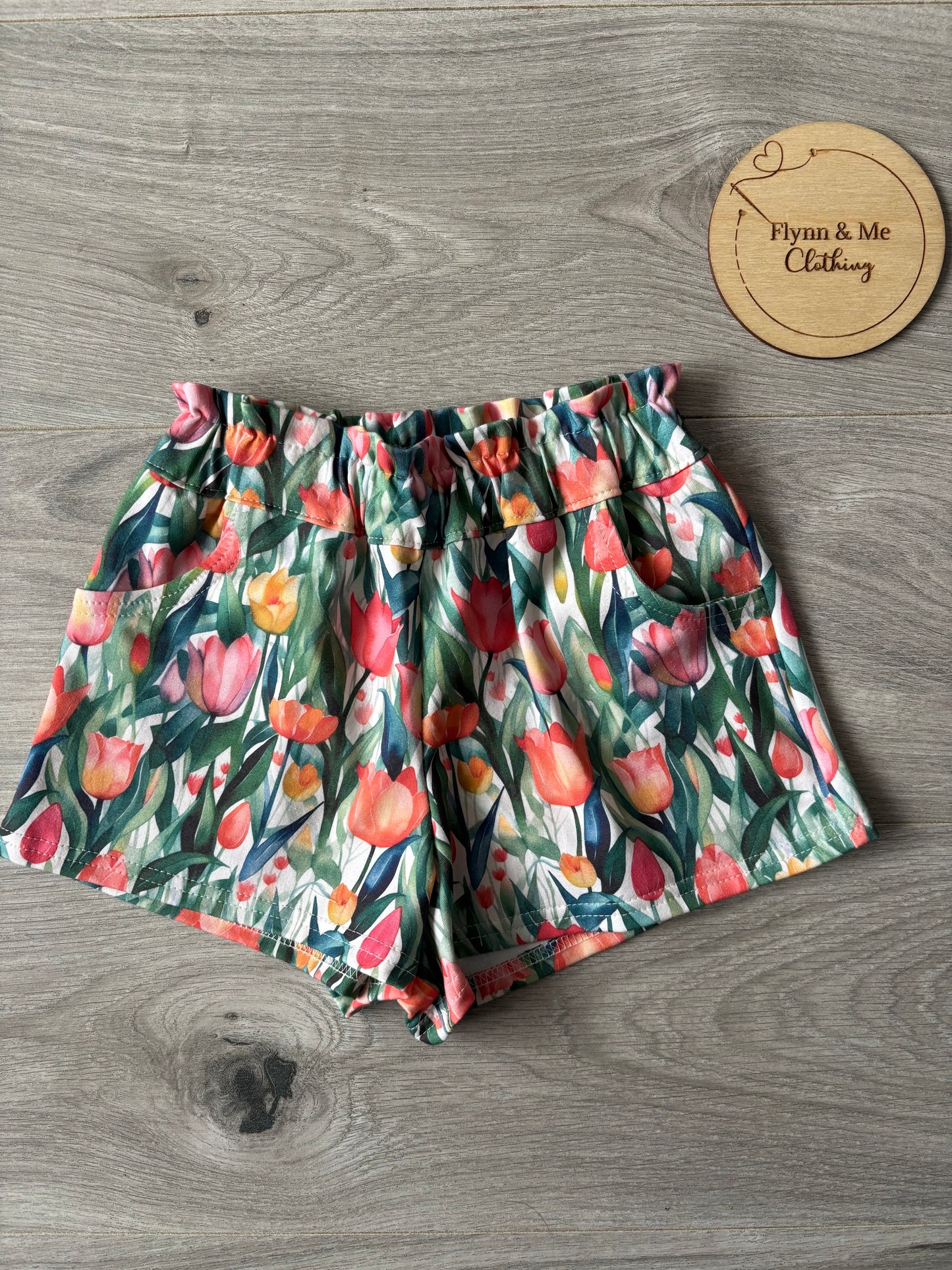 Springtime Tulips Paperbag shorts - ready to post