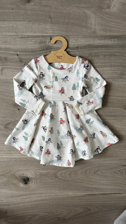 Penguin Parade Long-Sleeve Dress (with Pockets)