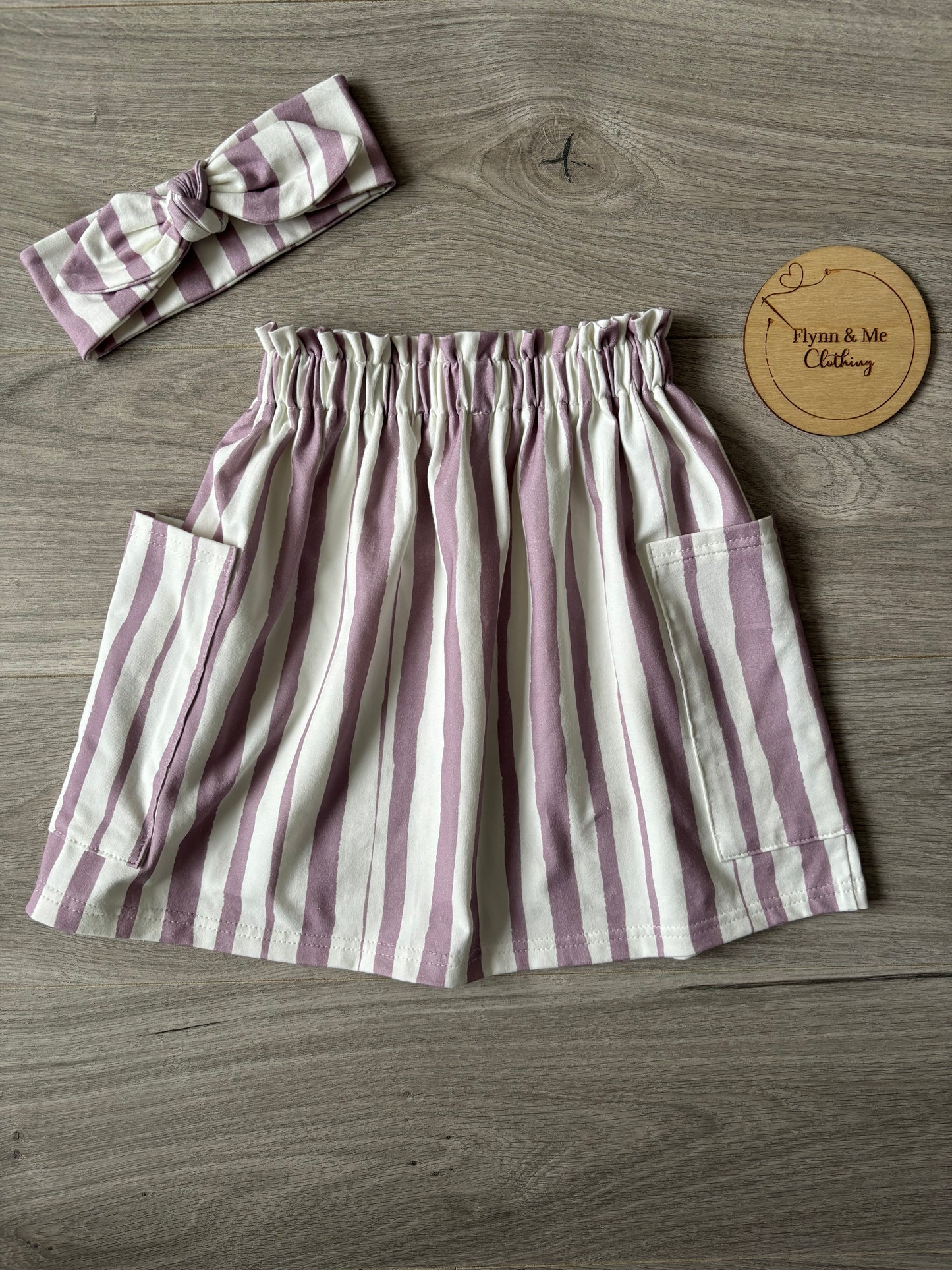 Purple Stripes Pocket Paperbag Skirts
