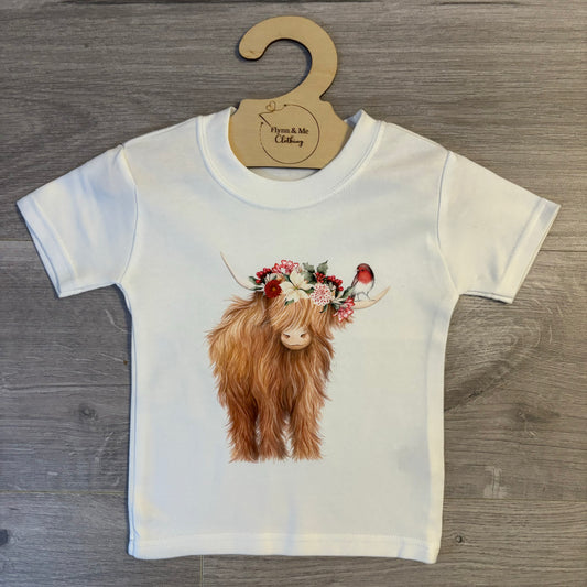 Festive Floral Highland Cow Top