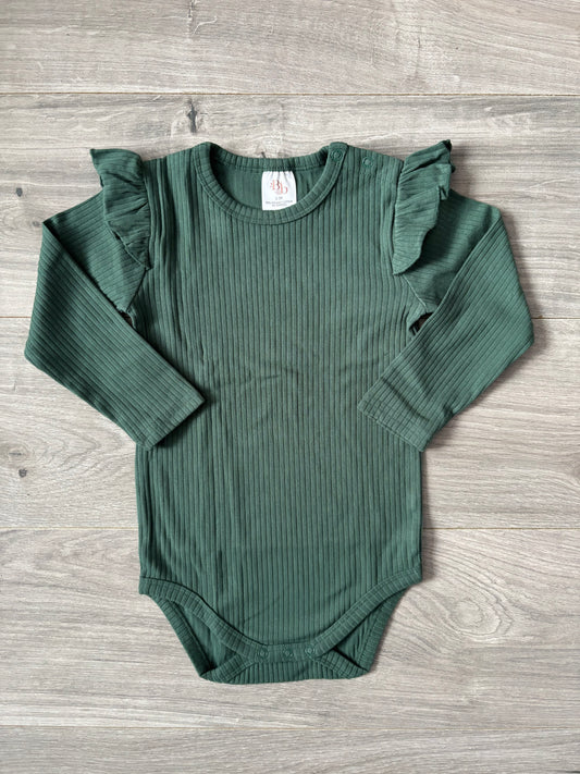 Dark Green Organic Frill Bodysuit
