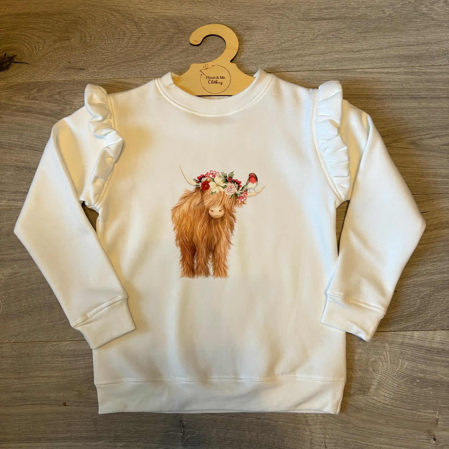 Floral Highland Cow - Festive Frill Sweaters