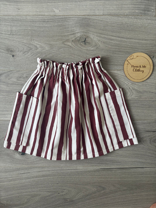 Burgundy Stripes Pocket Paperbag Skirts