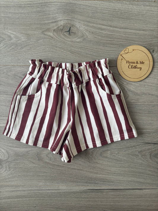 Burgundy Stripes Paperbag Shorts (with pockets)