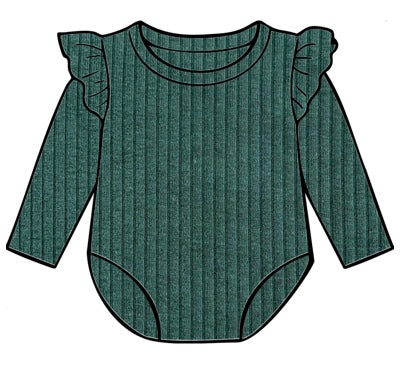 Dark Green Organic Frill Bodysuit