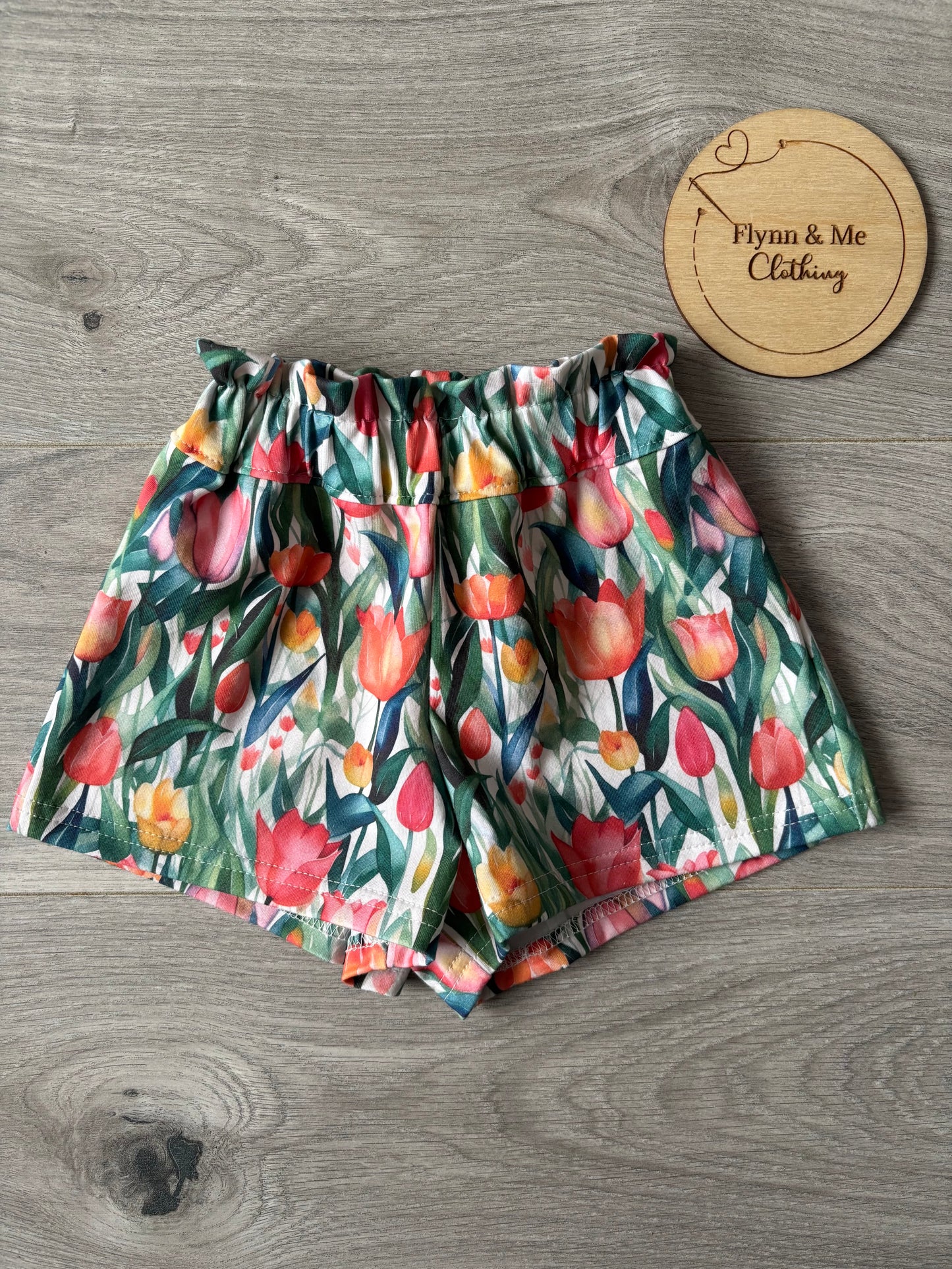 Springtime Tulips Paperbag shorts - ready to post
