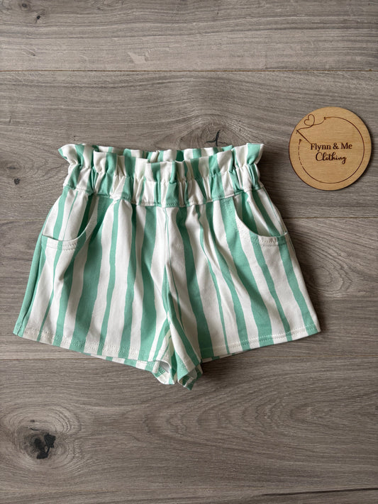 Green Stripes Paperbag Shorts (with pockets)