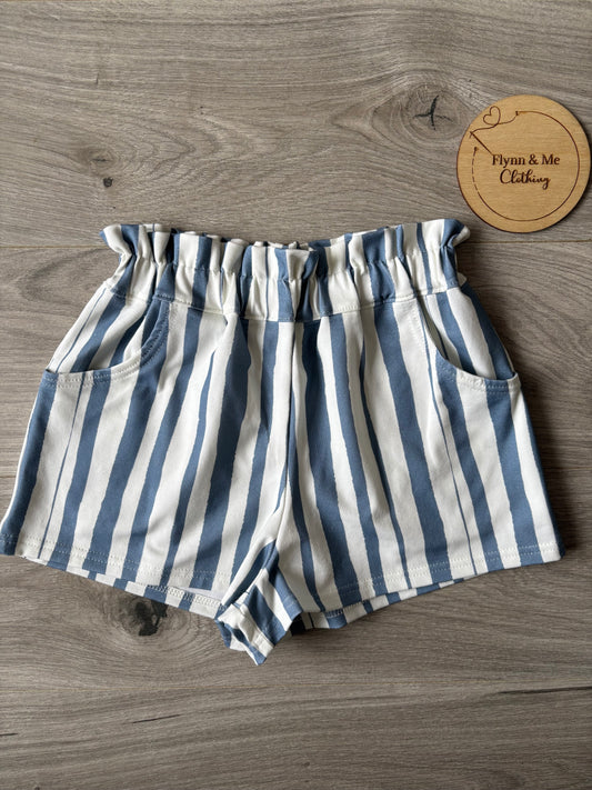 Navy Stripes Paperbag Shorts (with pockets)