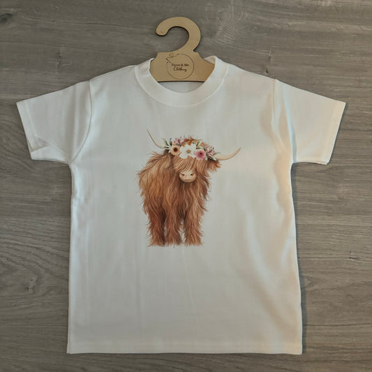 Floral Highland Cow Transfer Top