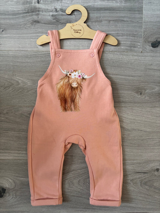 Floral Highland Cow Countryside Dungarees