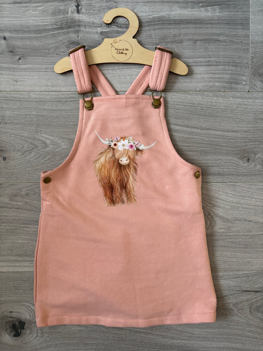 Floral Highland Cow Countryside Dungaree Dress