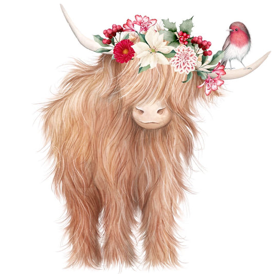 Festive Floral Highland Cow Sweater