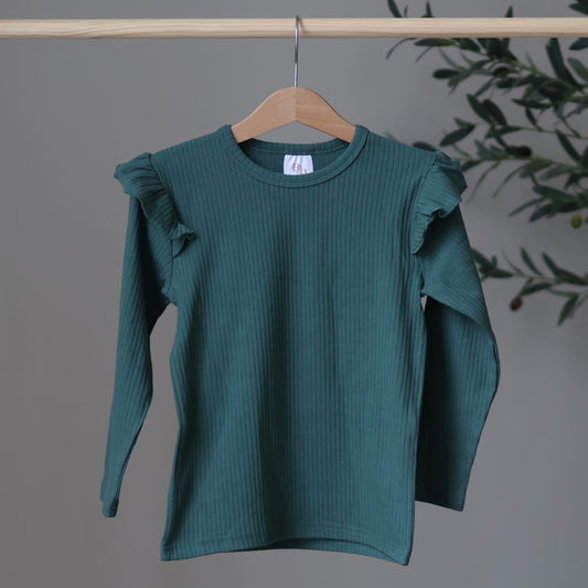 Dark Green Organic Frill Top