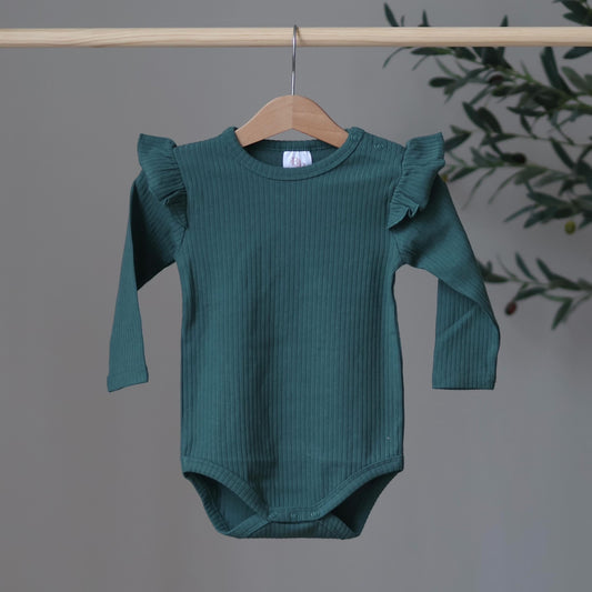 Dark Green Organic Frill Bodysuit